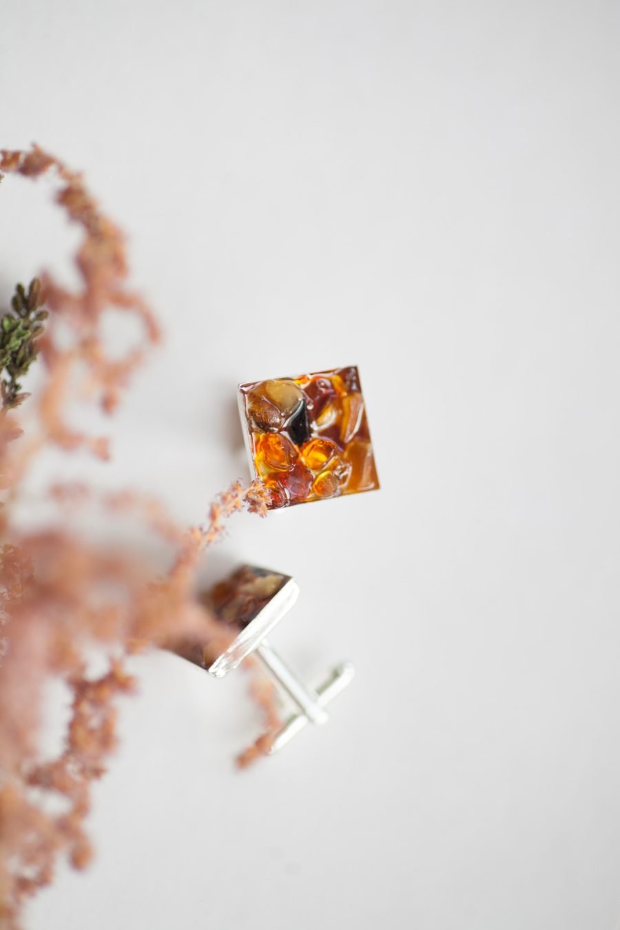 Handmade shirt cufflinks with Baltic amber