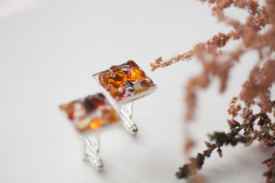 Handmade shirt cufflinks with Baltic amber - Image 4