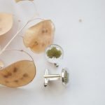 Men's cufflinks with strawberry leaf