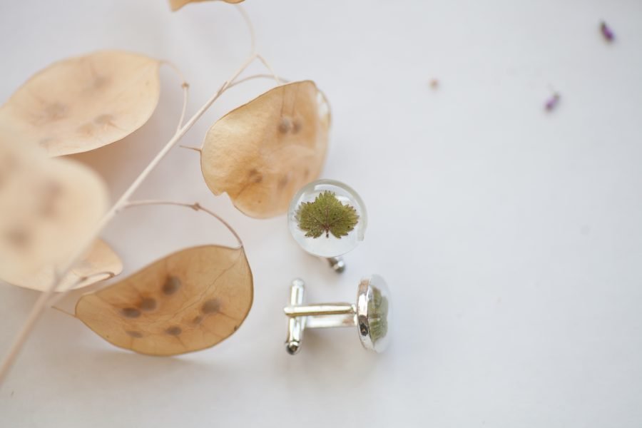 Men's cufflinks with strawberry leaf