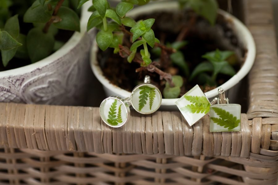 Handmade shirt cufflinks with ferns