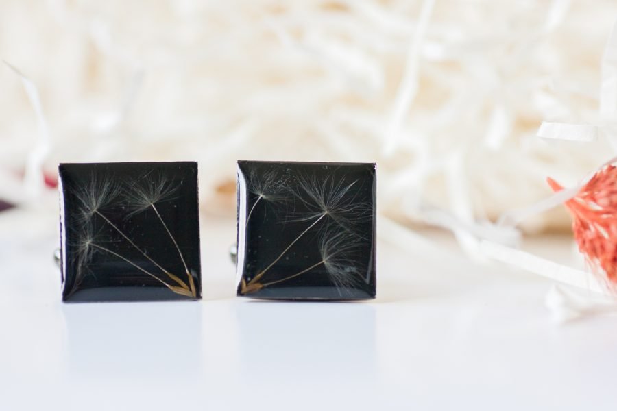 Hand made men's cufflinks with dandelion