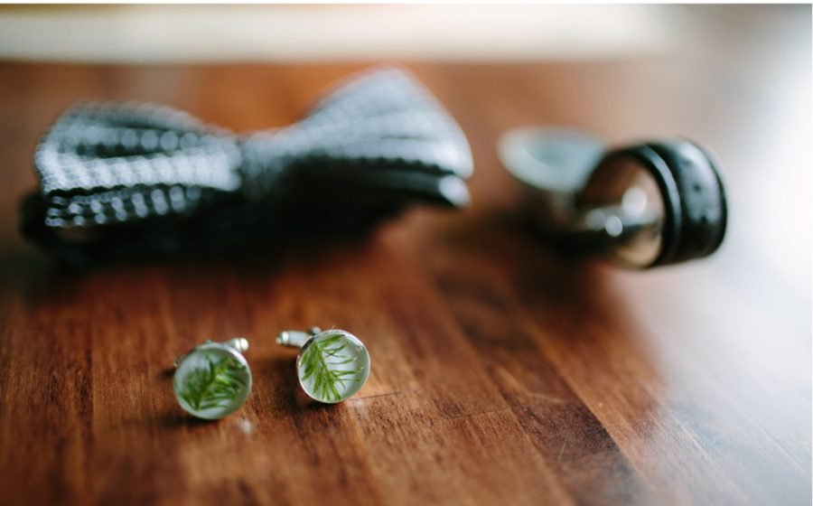 Wedding cufflinks for the groom with plants