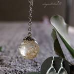 Handmade earrings and necklace with dandelion