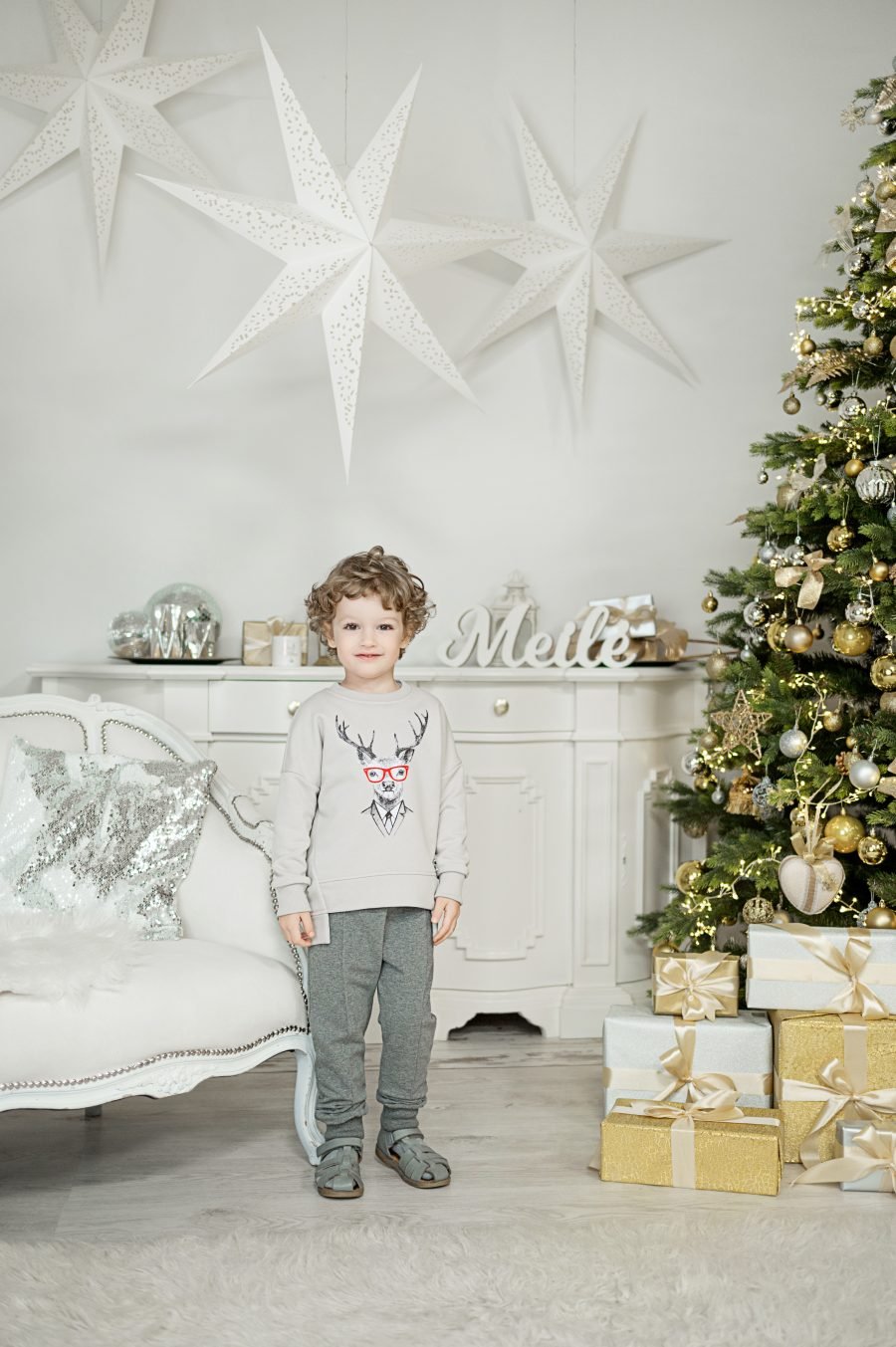 Children's Christmas costume with a festive moose