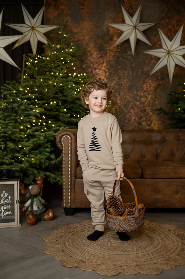 Children's sweater and pants suit with Christmas tree