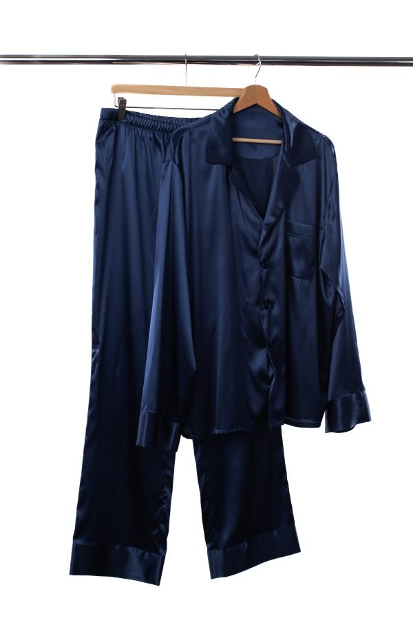 Men's pajamas made of natural silk (dark blue)