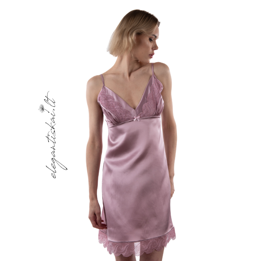 Natural silk nightgown (ash rose)