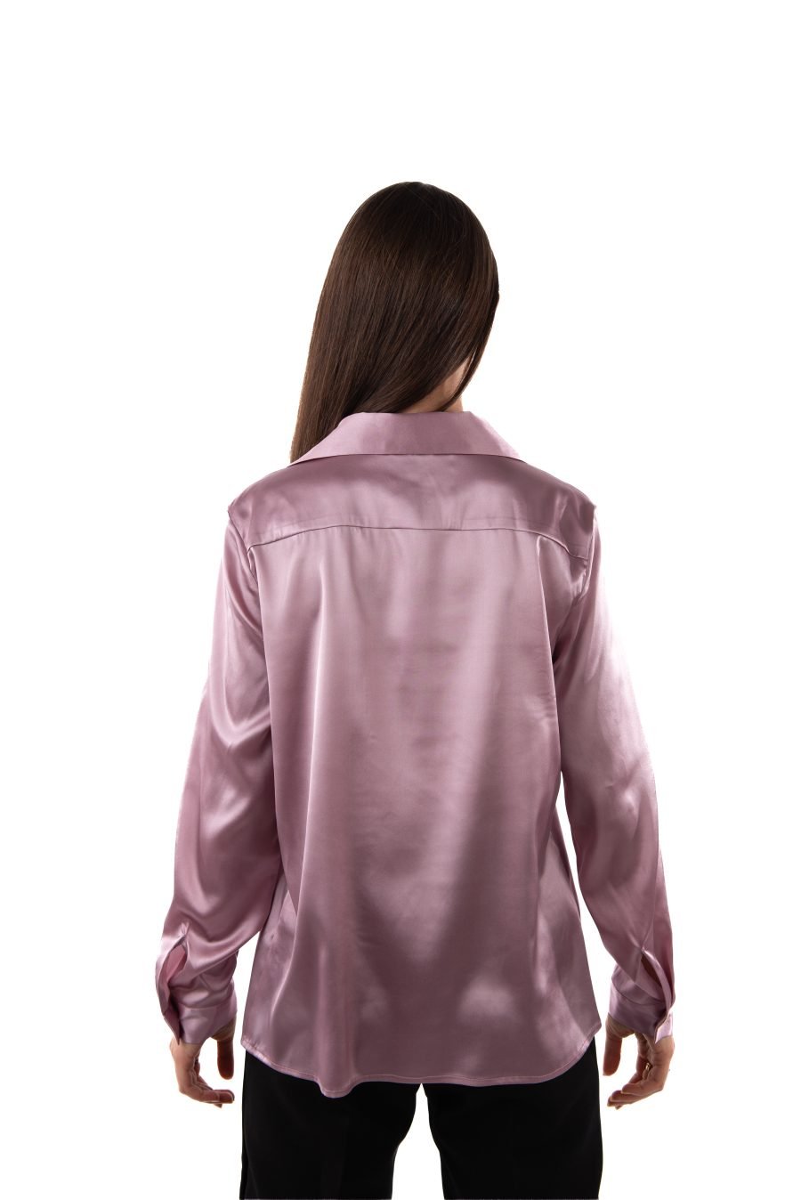 Long-sleeved blouse in natural silk (ash rose) - Image 3