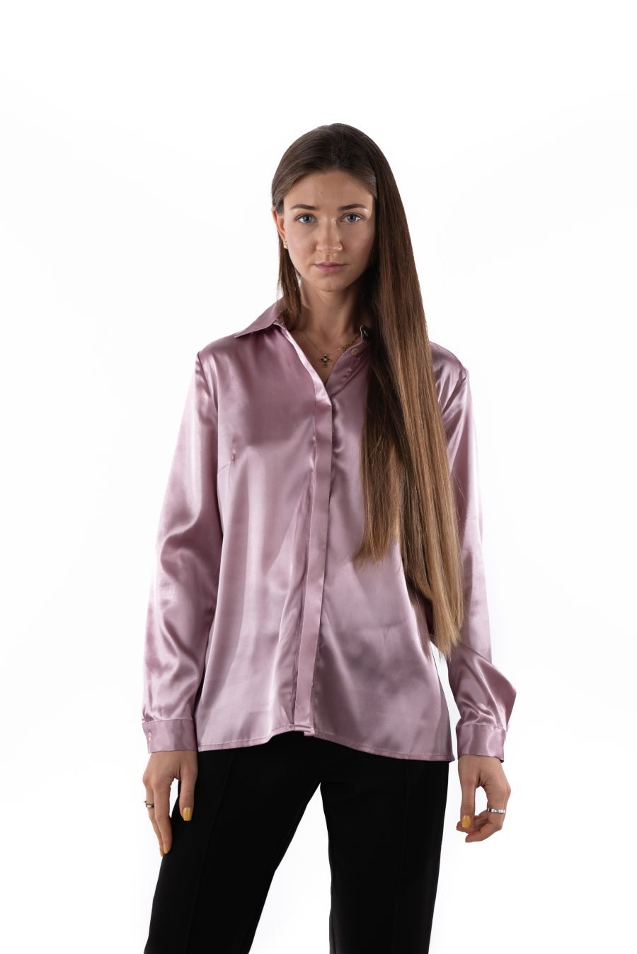 Long-sleeved blouse in natural silk (ash rose) - Image 2