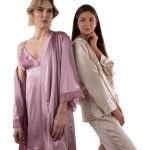 Natural silk robe with lace (ash rose) - Image 4