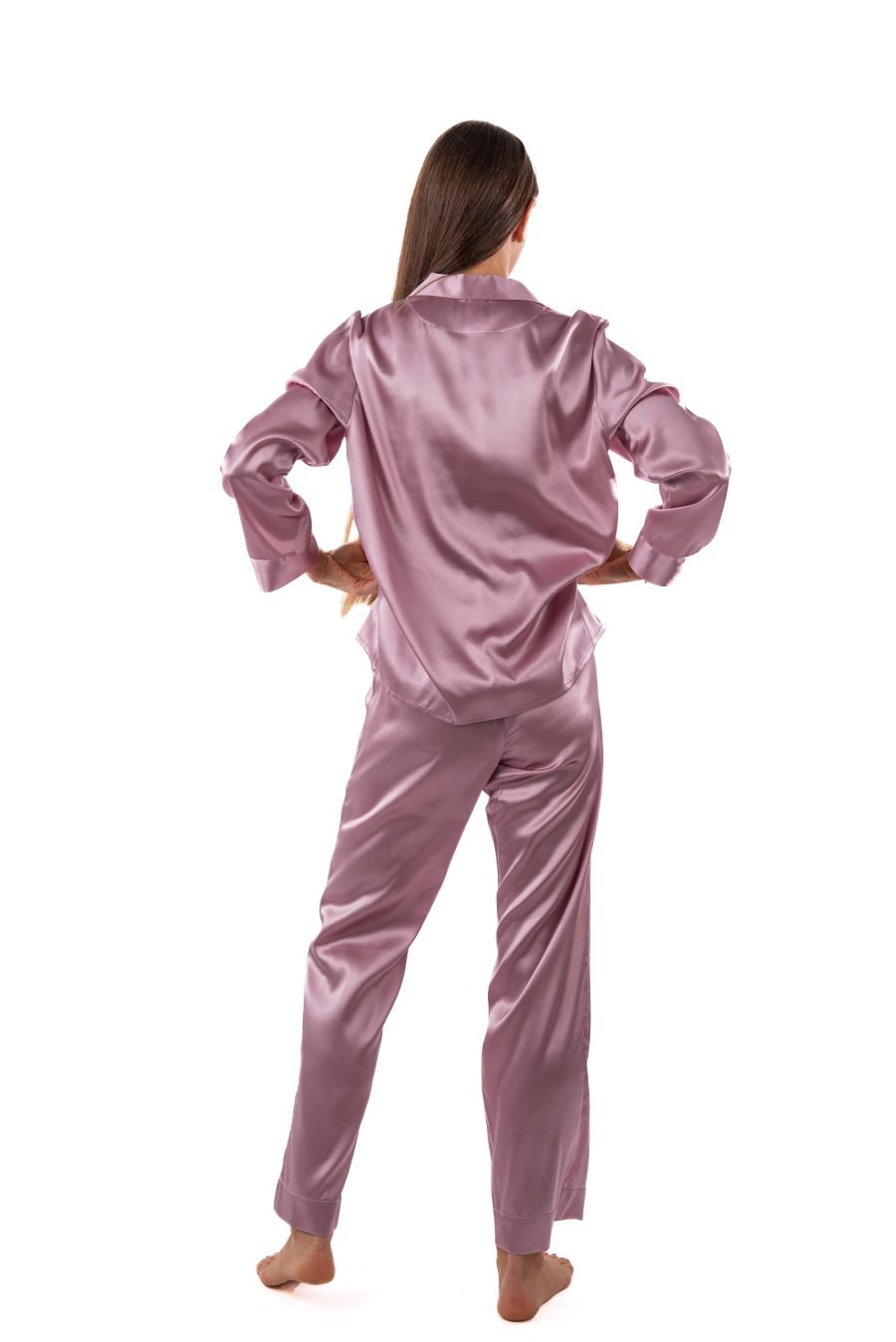 Natural silk pyjamas with long trousers (ash rose) - Image 2