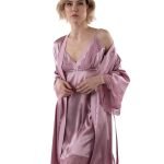 Natural silk robe with lace (ash rose) - Image 5