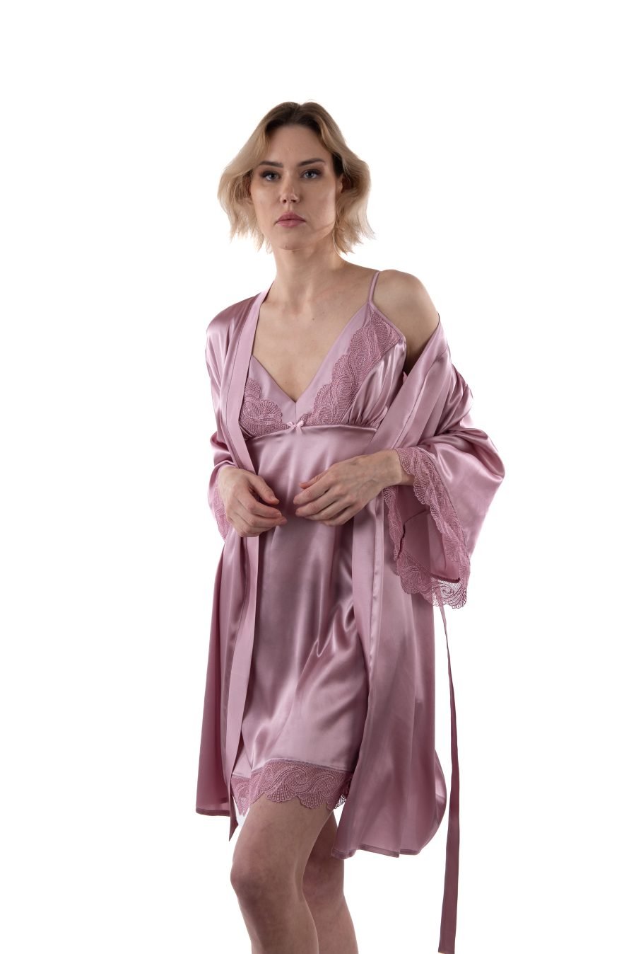 Natural silk nightgown (ash rose) - Image 3