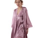 Natural silk robe with lace (ash rose)