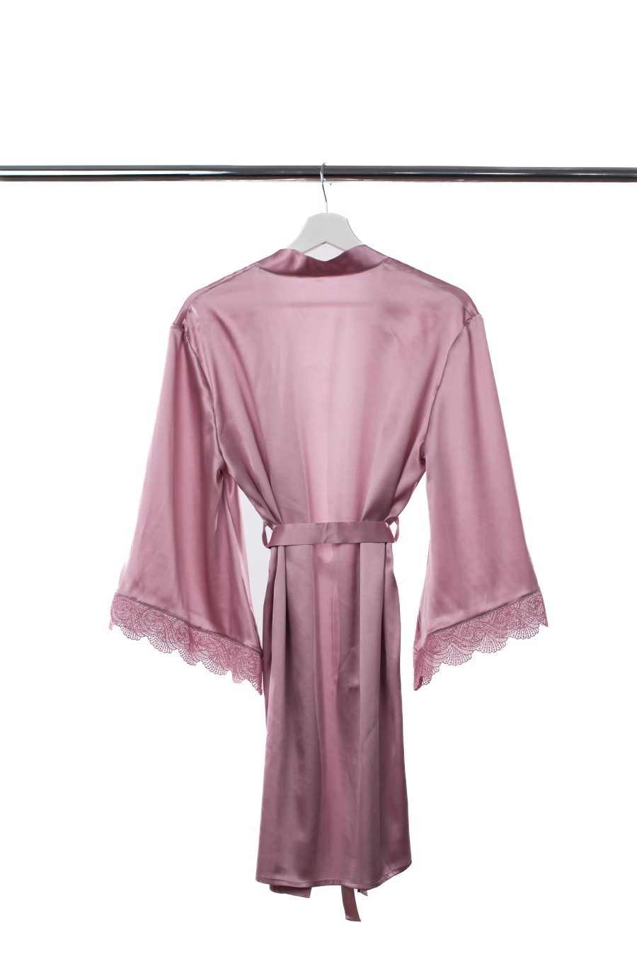 Natural silk robe with lace (ash rose) - Image 2