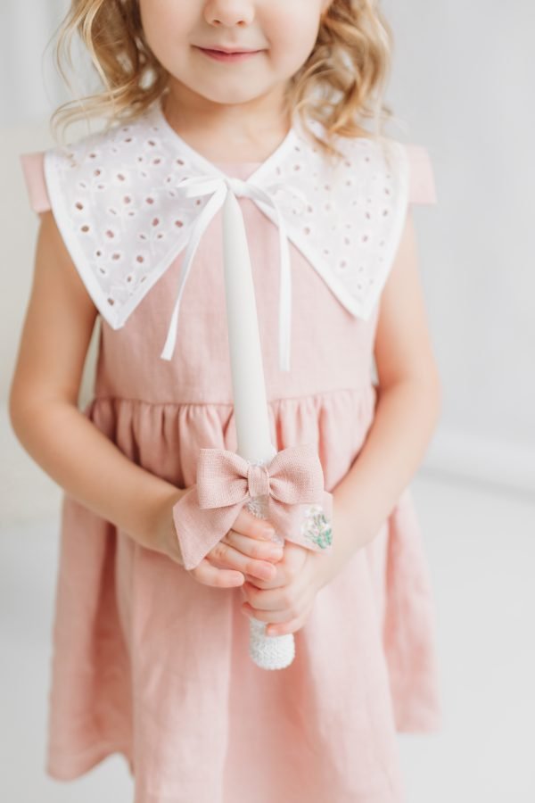 Pink dress for a girl made of natural linen