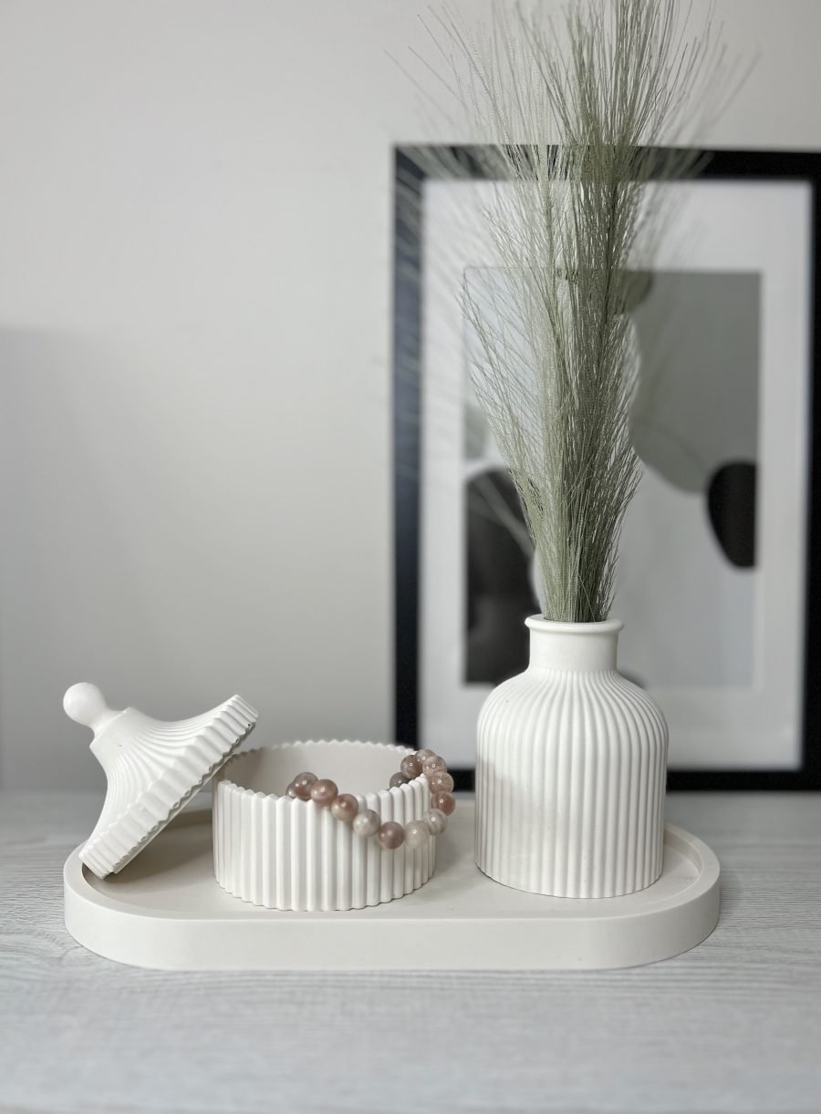 Handmade decorative tray, vase and jar