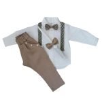 Brown linen suit with white shirt, suspenders, bow tie - Image 4