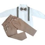Brown linen suit with white shirt, suspenders, bow tie - Image 5