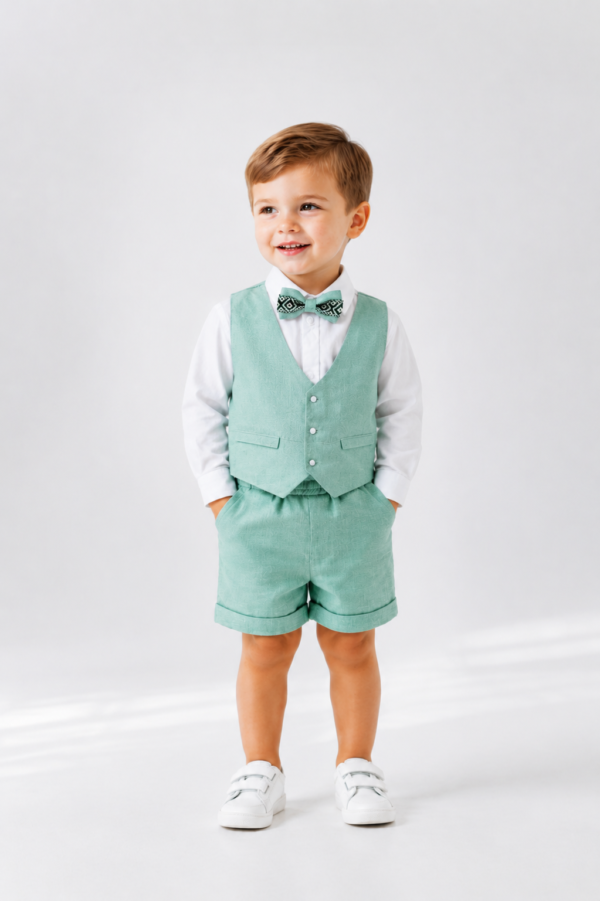A linen suit for a boy with shorts and a waistcoat