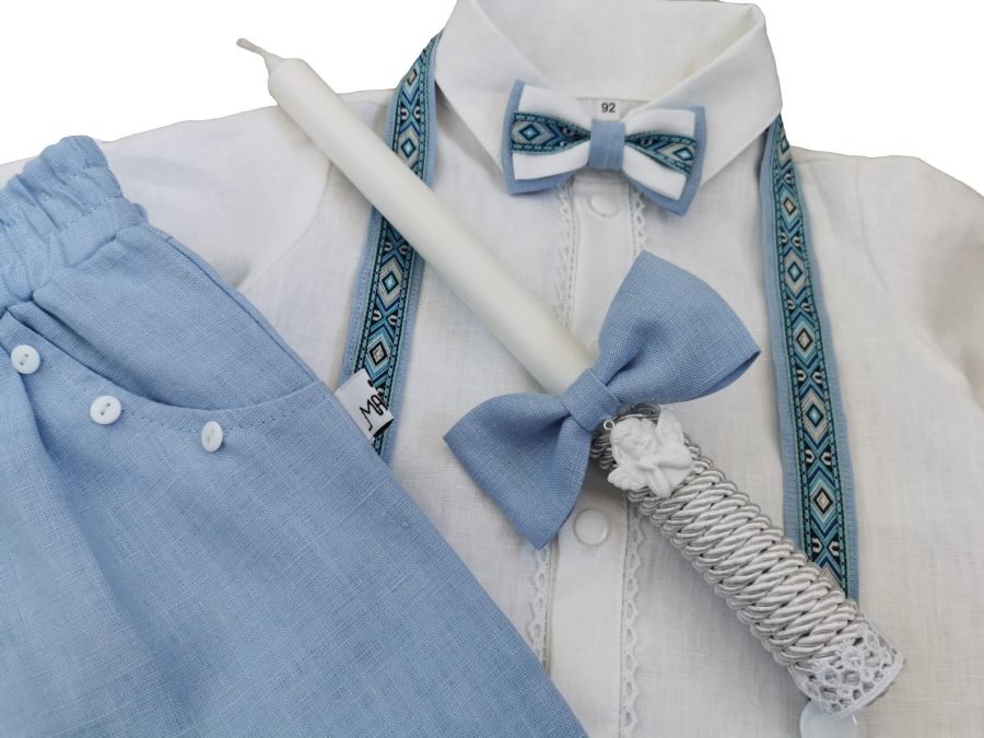 Christening clothes for a boy with shorts made of natural linen - Image 5