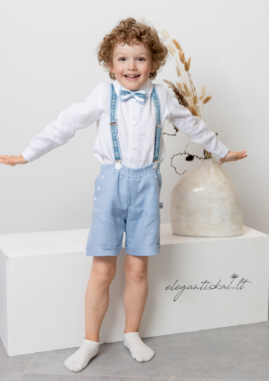 Christening clothes for a boy with shorts made of natural linen