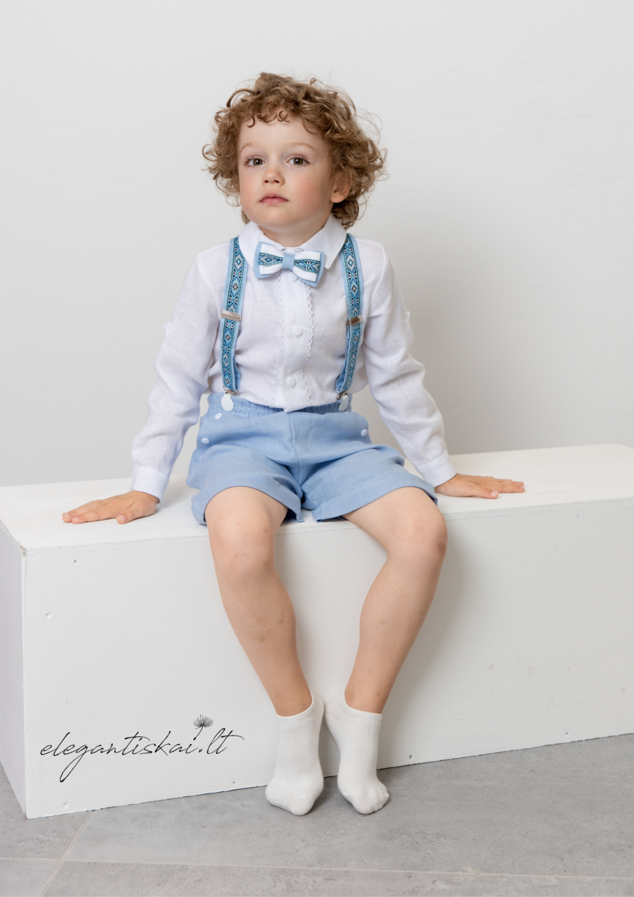 Christening clothes for a boy with shorts made of natural linen - Image 3