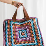 Handmade crochet handbag with leather handles "Mosaic"