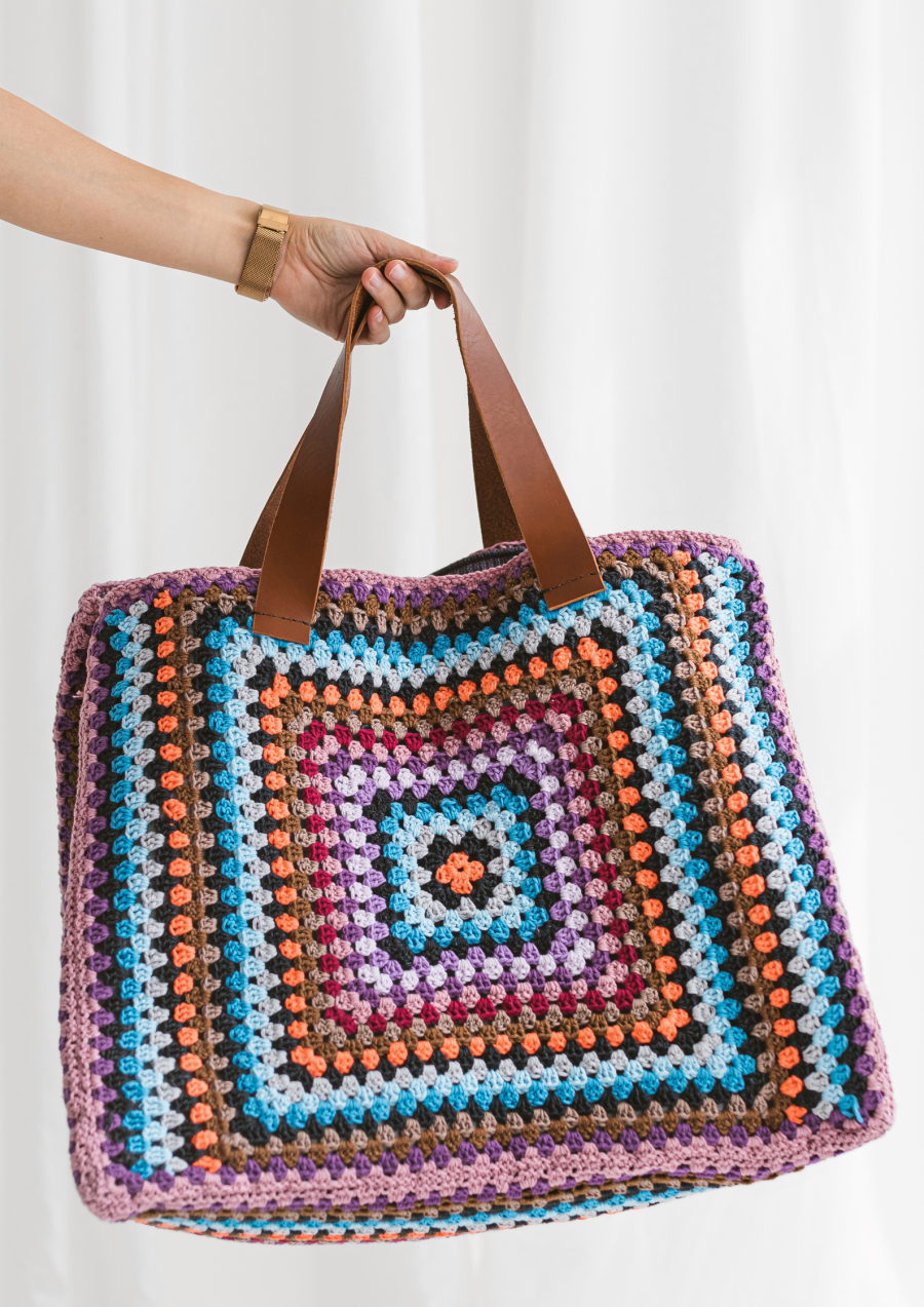 Handmade crochet handbag with leather handles "Mosaic"