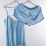 Blue natural silk pajamas (blouse and shorts) - Image 5