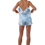 Blue natural silk pajamas (blouse and shorts) - Image 3
