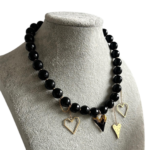 Black onyx necklace with hearts