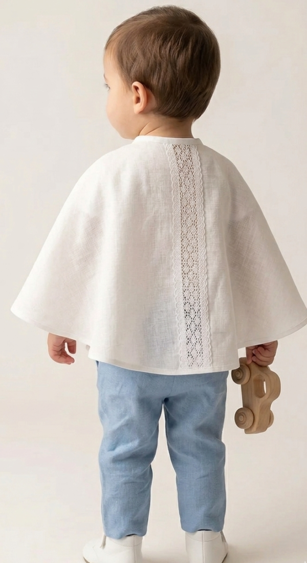 Gorgeous Christening cloak in natural linen