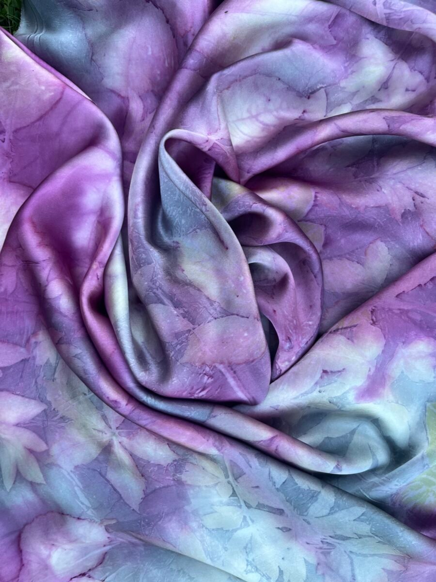 Handmade scarf made of satin silk "Cosmea" - Image 4