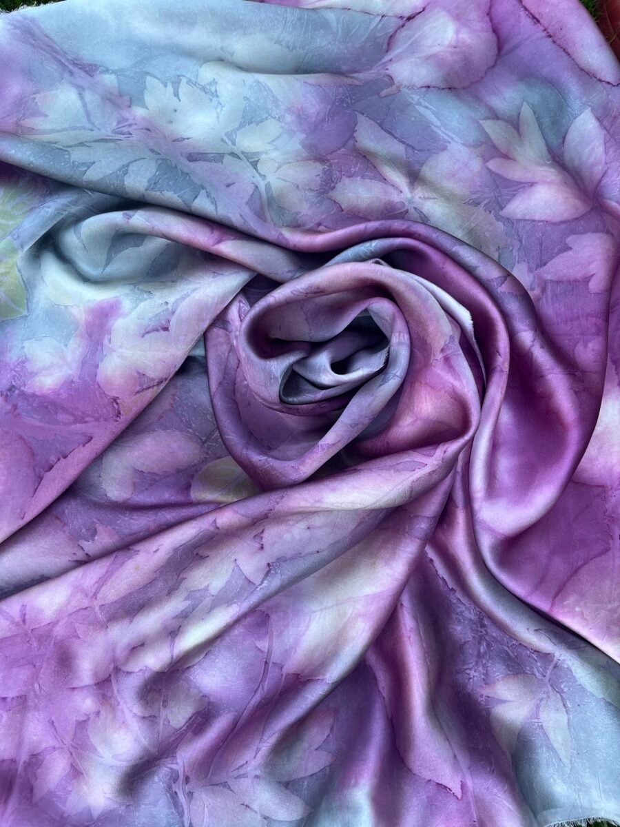 Handmade scarf made of satin silk "Cosmea" - Image 5
