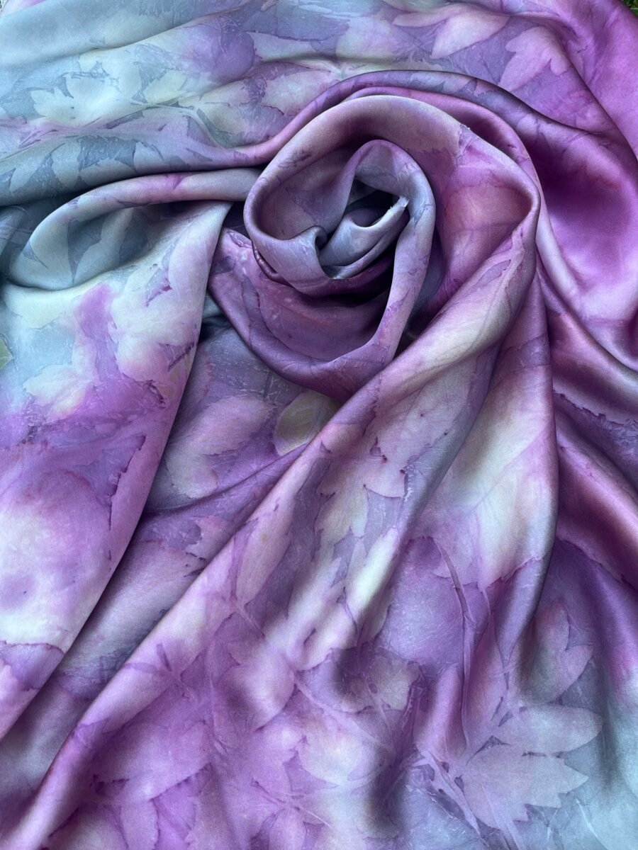 Handmade scarf made of satin silk "Cosmea" - Image 6