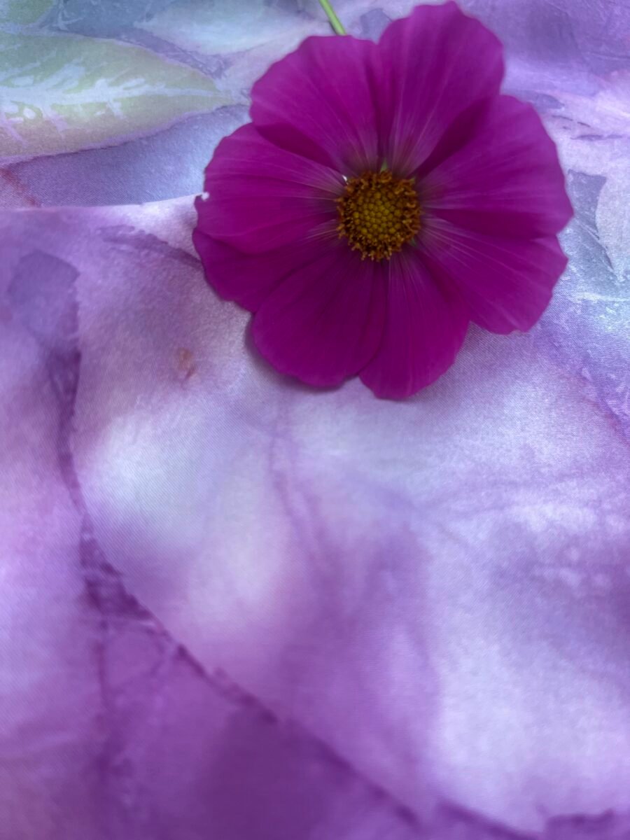 Handmade scarf made of satin silk "Cosmea" - Image 7