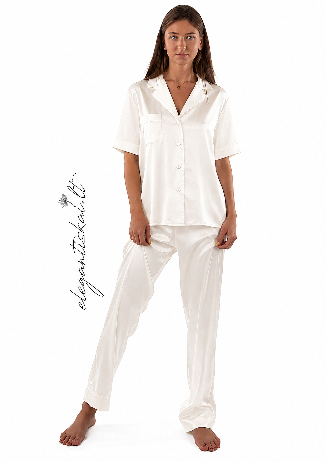 Natural silk robe with lace (white) (Kopija) (Kopija)