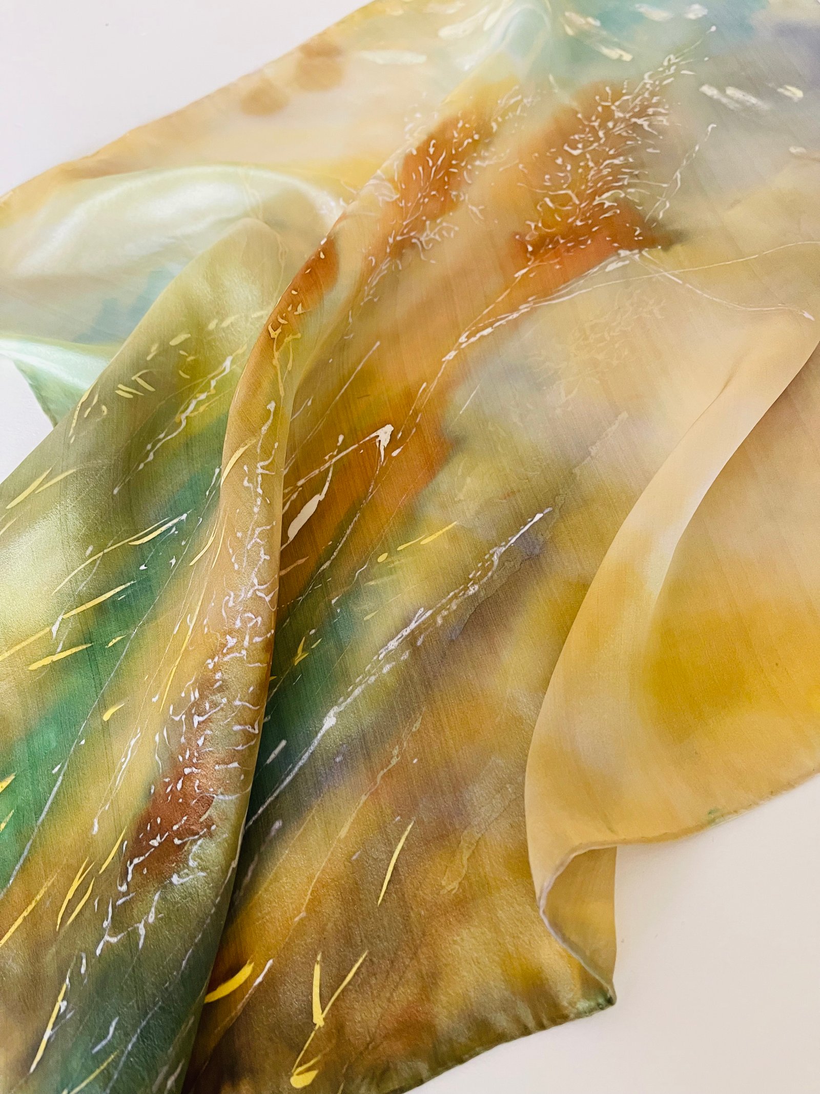 Painted natural silk scarf "Playful waves" (Kopija) (Kopija) - Image 4