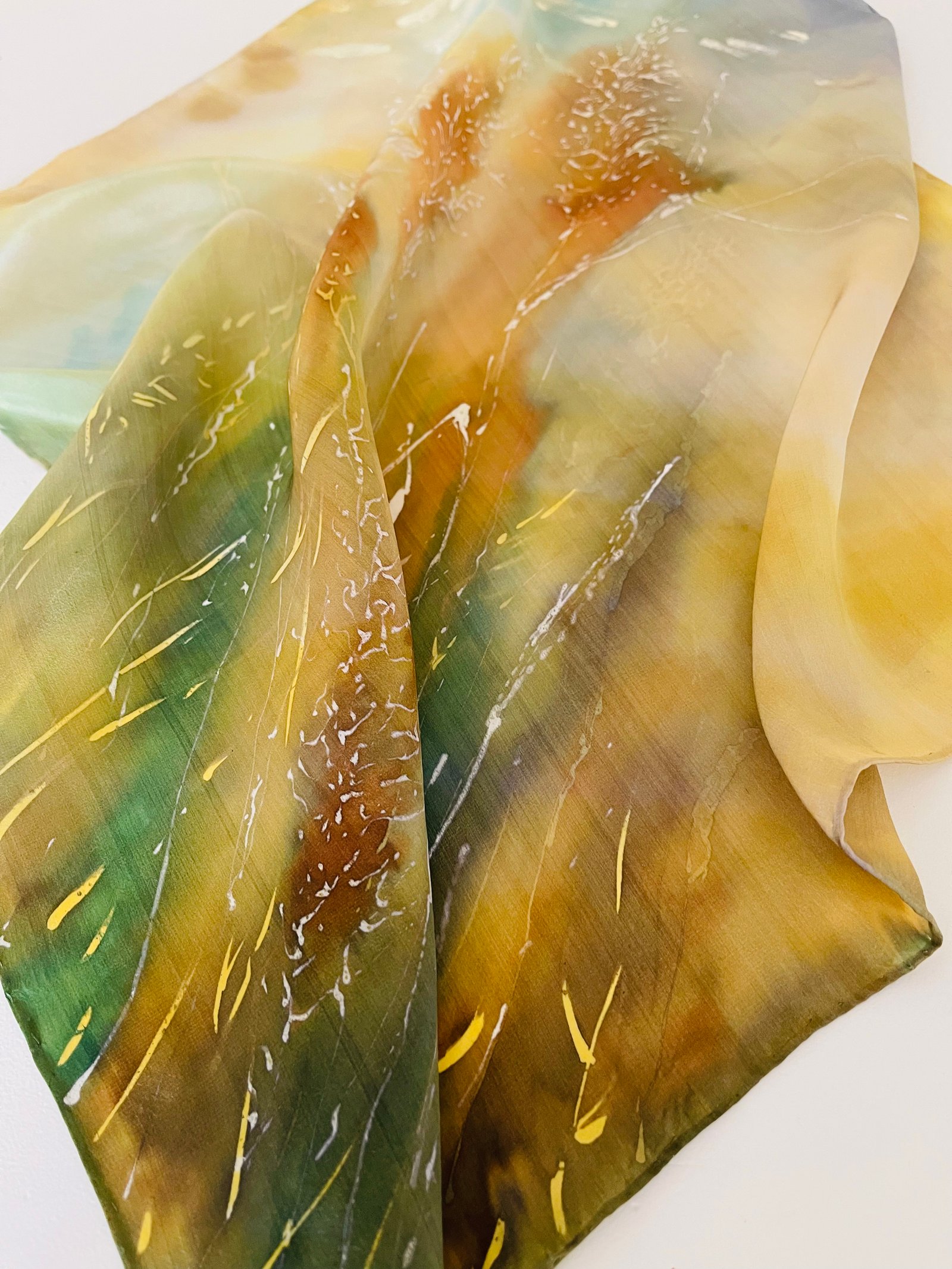 Painted natural silk scarf "Playful waves" (Kopija) (Kopija) - Image 5