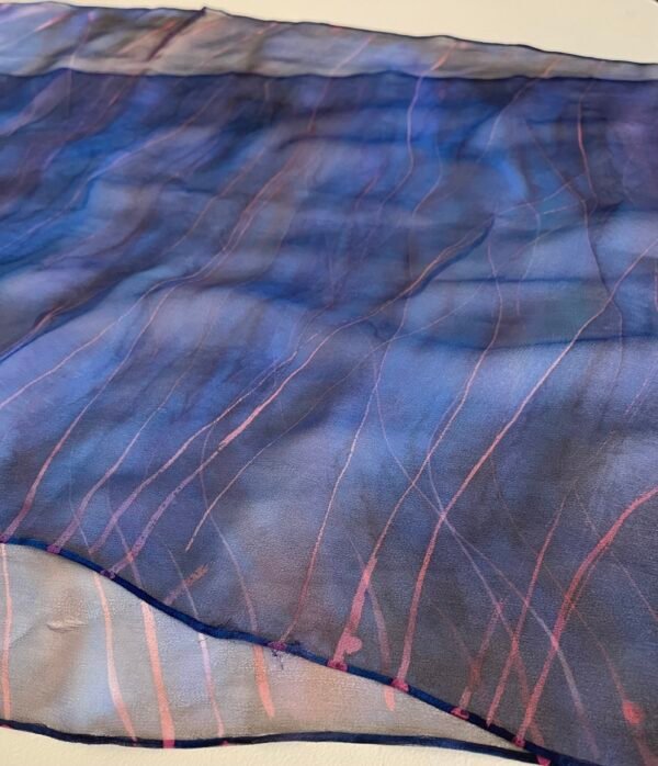 Painted natural silk scarf "Playful waves" (Kopija) (Kopija) (Kopija)
