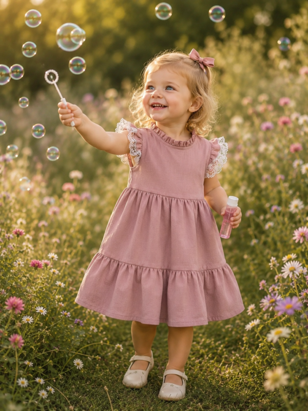 Linen white dress with lace for girl (Kopija)