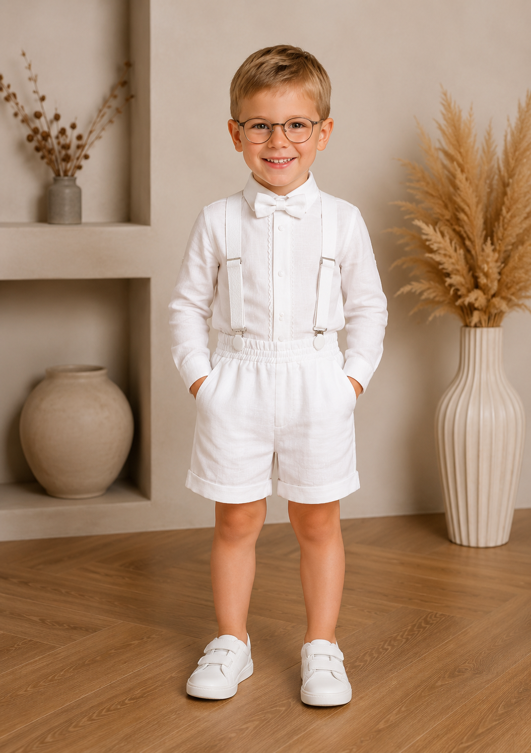 White Christening suit with shorts and accessories (Kopija) - Image 2