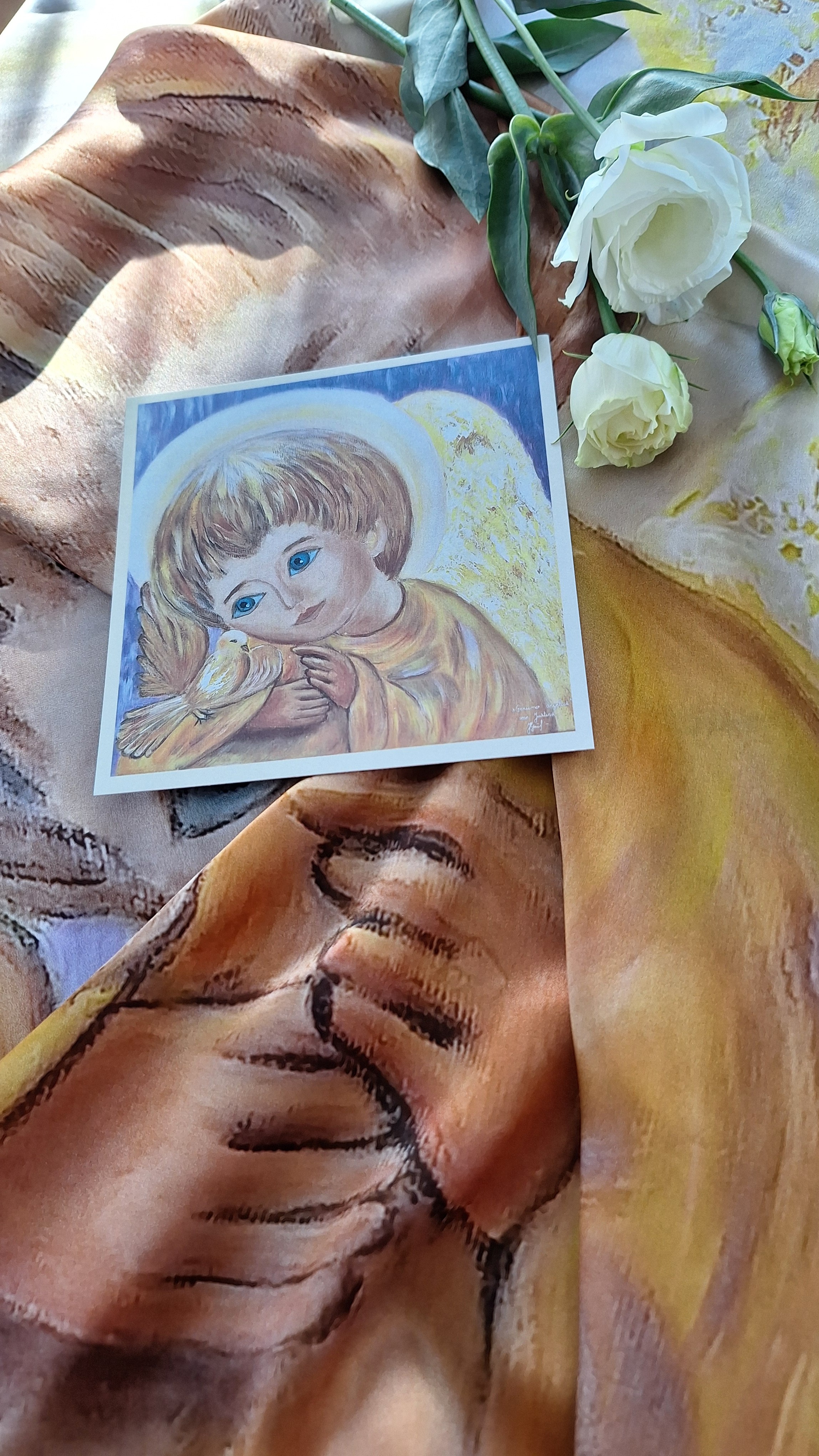 Natural silk scarf featuring the original design "Angel of kindness" - Image 6